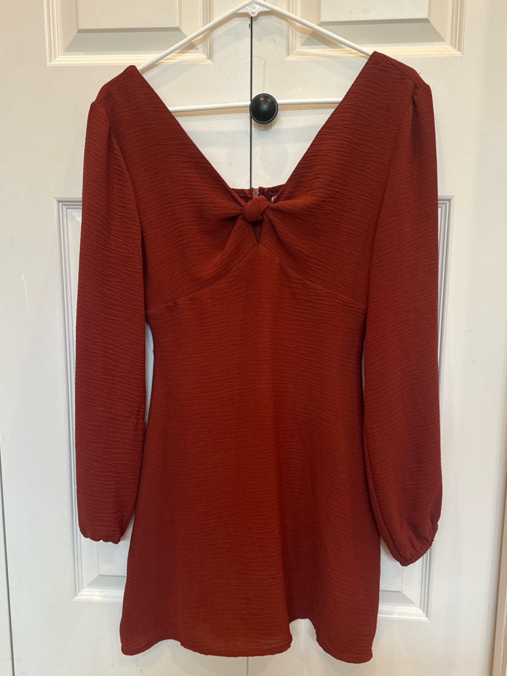 Altar'd State Rust Long-Sleeve Knot-Front Mini Dress